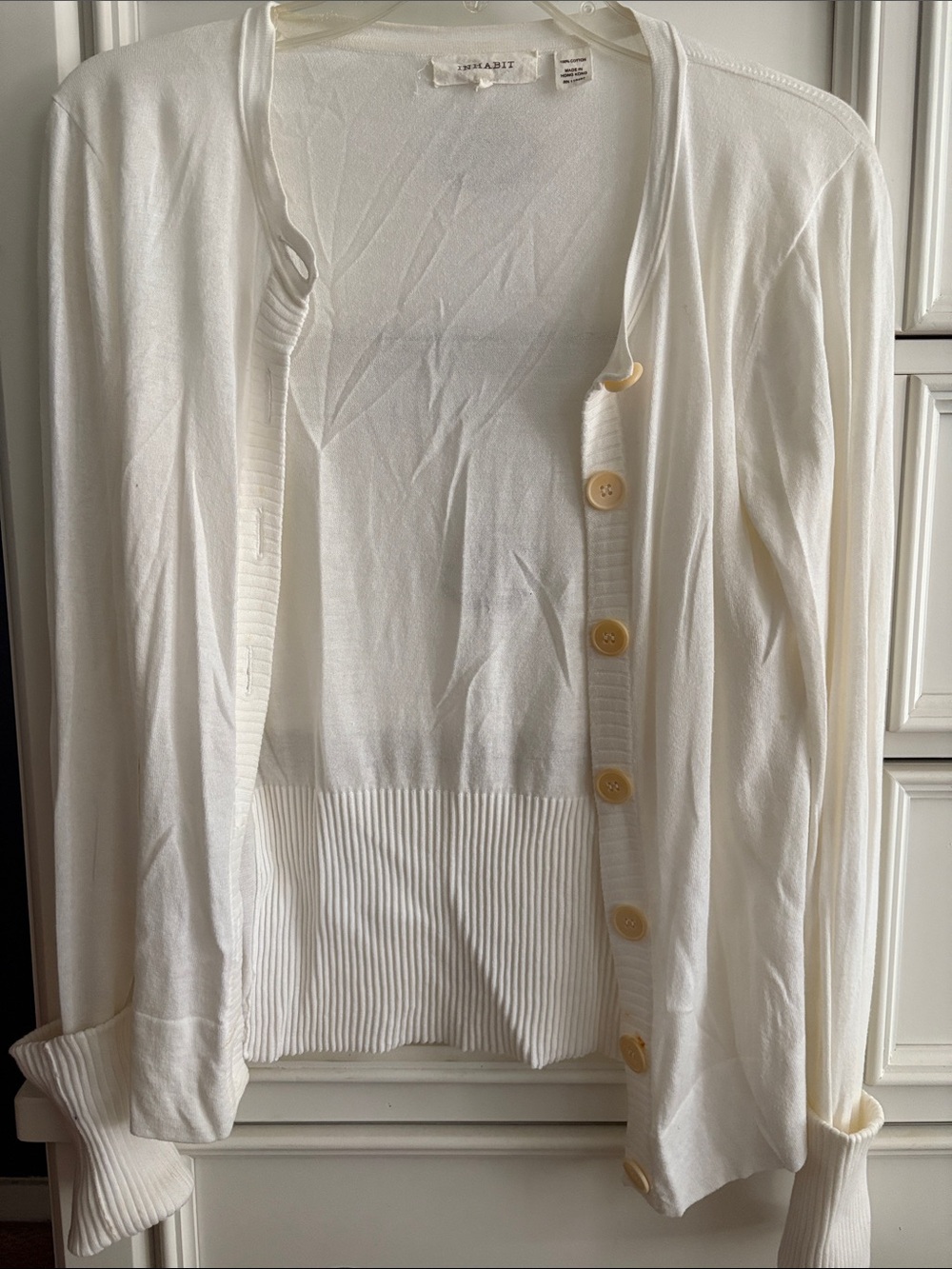 Inhabit Size L White Button-Front Lightweight soft Cardigan